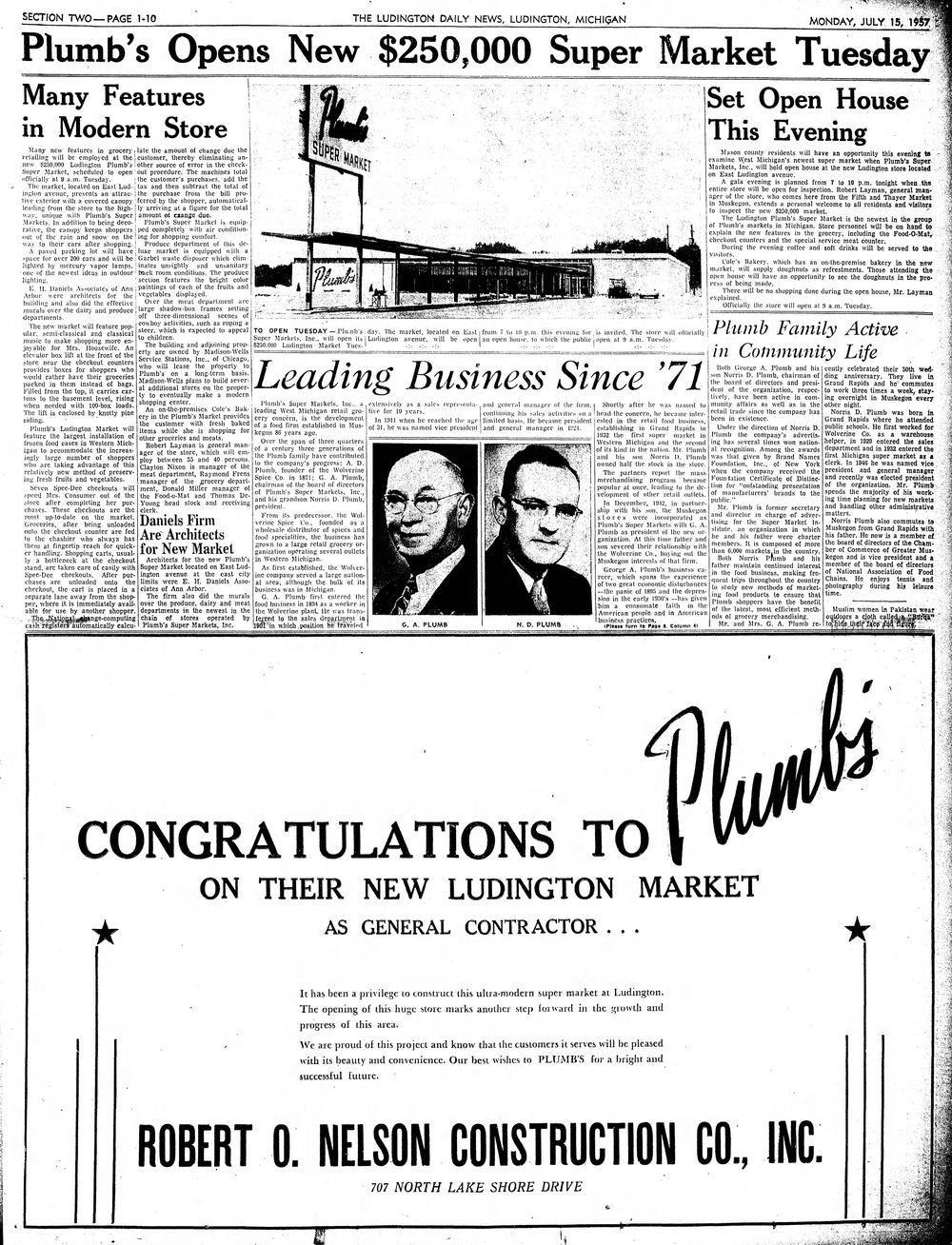 Plumbs Supermarket - Mon Jul 15 1957 Article On Opening (newer photo)
